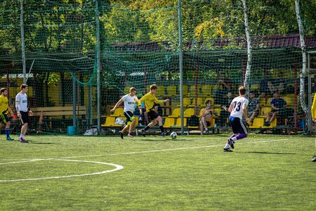 MOSCOW, RUSSIA - AUGUST 24, 2019: Soccer players in game. Amateur league in Moscow.のeditorial素材