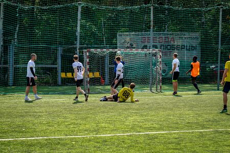 MOSCOW, RUSSIA - AUGUST 24, 2019: Soccer players in game. Amateur league in Moscow.のeditorial素材