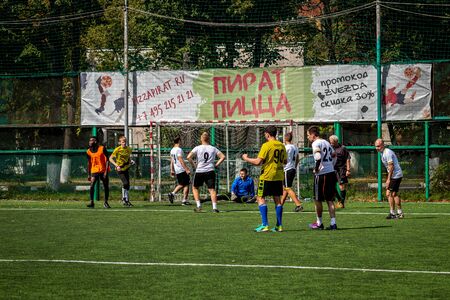 MOSCOW, RUSSIA - AUGUST 24, 2019: Soccer players in game. Amateur league in Moscow.のeditorial素材