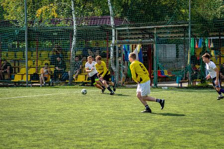 MOSCOW, RUSSIA - AUGUST 24, 2019: Soccer players in game. Amateur league in Moscow.のeditorial素材