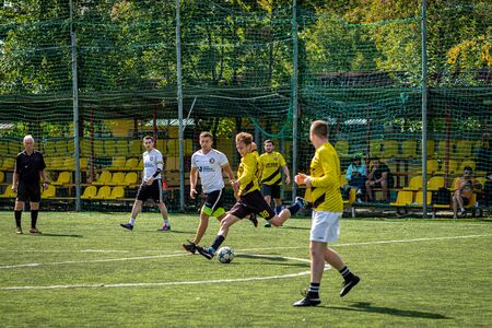 MOSCOW, RUSSIA - AUGUST 24, 2019: Soccer players in game. Amateur league in Moscow.のeditorial素材