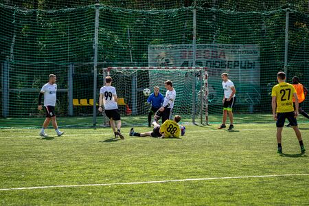 MOSCOW, RUSSIA - AUGUST 24, 2019: Soccer players in game. Amateur league in Moscow.のeditorial素材