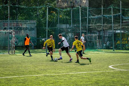 MOSCOW, RUSSIA - AUGUST 24, 2019: Soccer players in game. Amateur league in Moscow.のeditorial素材