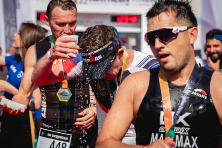 MOSCOW, RUSSIA - AUGUST 25, 2019: Finish line on Ironstar Crocus Fitness Triathlon 2019.のeditorial素材