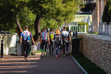 MOSCOW, RUSSIA - AUGUST 25, 2019: Ironman Swimmers on event. Ironstar Crocus Fitness Triathlon.のeditorial素材