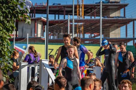 MOSCOW, RUSSIA - AUGUST 25, 2019: Ironman Swimmers on event. Ironstar Crocus Fitness Triathlon.のeditorial素材