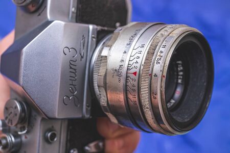 MOSCOW, RUSSIA - SEPTEMBER 28, 2019: Old vintage camera Zenit.のeditorial素材