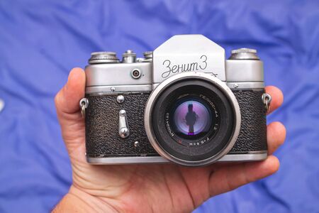 MOSCOW, RUSSIA - SEPTEMBER 28, 2019: Old vintage camera Zenit.のeditorial素材