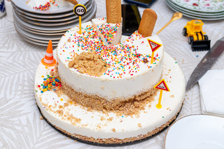 Colorful cake for kids birthday party celebration. Children birthday cake.