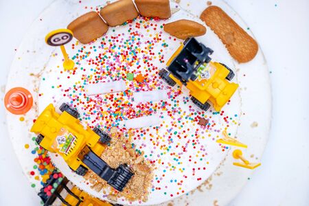 Colorful cake for kids birthday party celebration. Children birthday cake.の写真素材