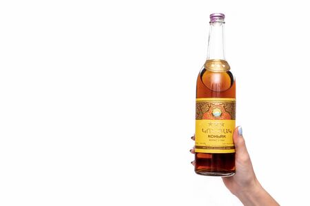 MOSCOW, RUSSIA - DECEMBER 12, 2019: Famous russian cognac Ararat, vintage bottle, more then 30 years old.のeditorial素材