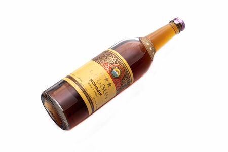 MOSCOW, RUSSIA - DECEMBER 12, 2019: Famous russian cognac Ararat, vintage bottle, more then 30 years old.のeditorial素材