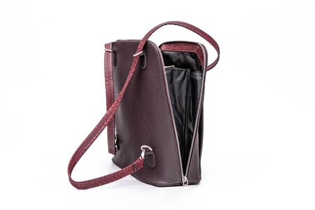 Fashion women leather backpack isolated on a white background. Modern backpack.の写真素材