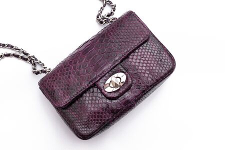 Luxury snakeskin python leather handbag isolated on a white background. Glamour bag.の写真素材