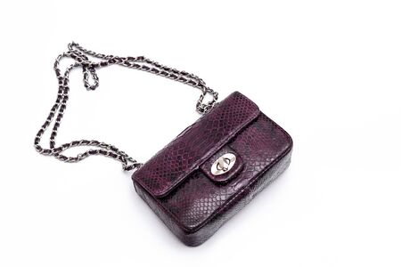 Luxury snakeskin python leather handbag isolated on a white background. Glamour bag.の写真素材