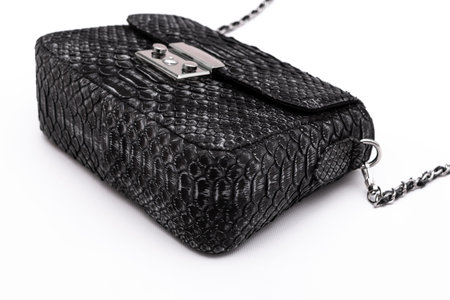 Luxury snakeskin python leather handbag isolated on a white background. Glamour bag.
