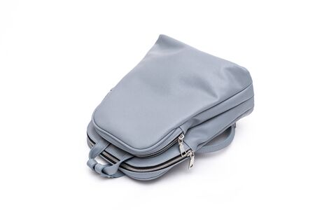 Fashion women leather blue backpack isolated on a white background.の写真素材