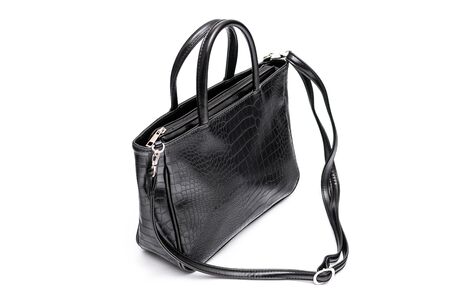 Luxury fashion women leather black handbag isolated on a white background.の写真素材