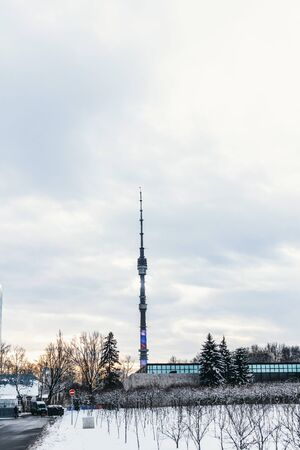 MOSCOW, RUSSIA - JANUARY 12, 2020: Ostankino tower at winter day. Antenna.のeditorial素材