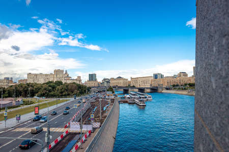 MOSCOW, RUSSIA - JULY 27, 2020: Berezhkovskaya embankment, view from the bridge. Beautiful view.の写真素材
