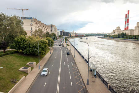 MOSCOW, RUSSIA - JULY 27, 2020: Berezhkovskaya embankment, view from the bridge. Beautiful view.の写真素材