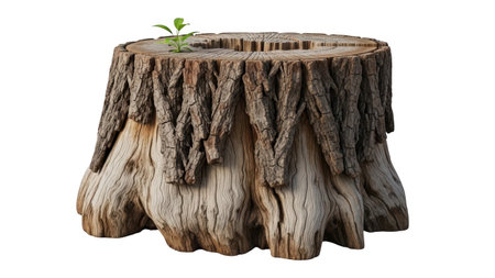 A tree stump with a new green sprout growing on top symbolizes hope and renewal in natureの素材