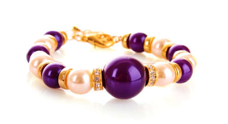 White with blue jewellery bracelet isolated on the white backgroundの写真素材