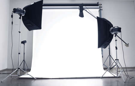 Empty photo studio with  lighting equipment