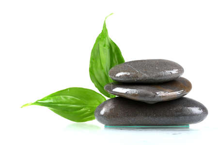 spa stones and leaves isolated on whiteの写真素材