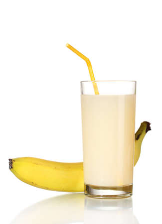 Banana juice with bananas isolated on whiteの写真素材