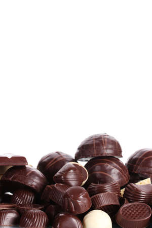 Many different chocolate candy isolated on whiteの写真素材