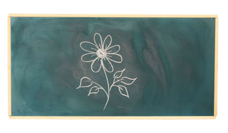 Blackboard with drawing flower isolated on whiteの写真素材