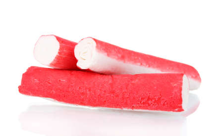 Tasty crab sticks isolated on whiteの写真素材