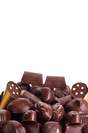 Many different chocolate candy isolated on whiteの写真素材