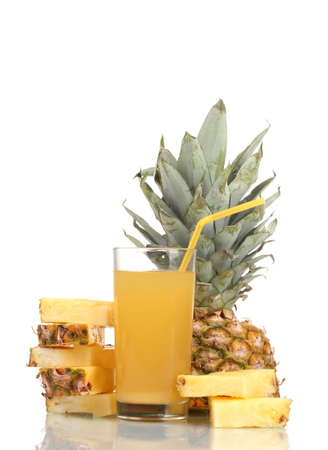 pineapple juice and pineapple isolated on whiteの写真素材
