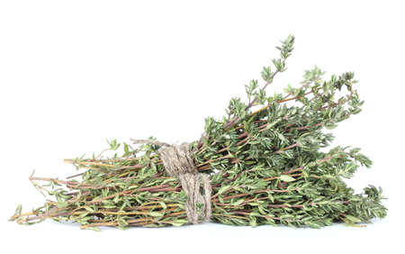 fresh green thyme isolated on whiteの写真素材