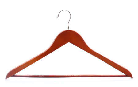 Wooden hanger isolated on whiteの写真素材