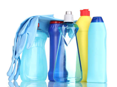 Cleaning items isolated on whiteの写真素材
