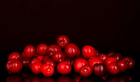 fresh cherry isolated on black close-upの写真素材