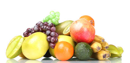 Assortment of exotic fruits isolated on whiteのeditorial素材