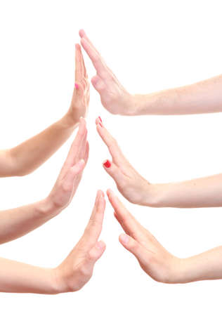 group of young people's hands isolated on whiteの写真素材