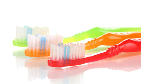 Toothbrushes isolated on whiteの写真素材