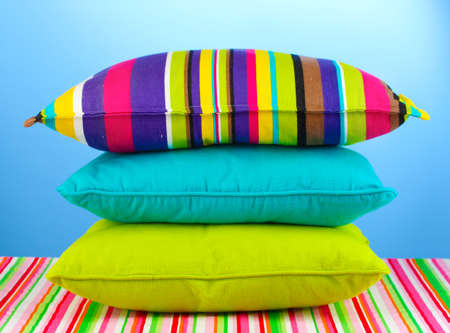 pillows on blue backgroundの写真素材