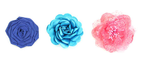 beautiful cloth artificial flowers isolated on whiteの写真素材