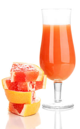 Sliced grapefruit and juice isolated on whiteの写真素材