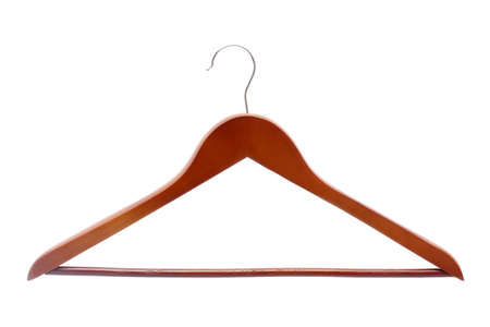 Wooden hanger isolated on whiteの写真素材
