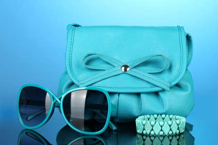 Women's fashion accessories on bright colorful backgroundの写真素材