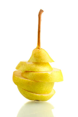 Juicy flavorful pear isolated on whiteの写真素材