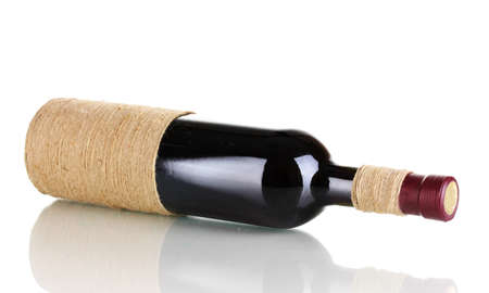 Decorative bottle of wine isolated on whiteの写真素材