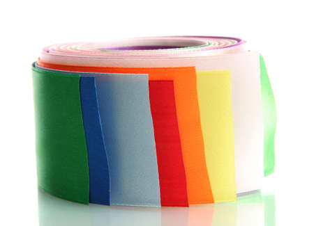 bright silk ribbons, isolated on whiteの写真素材